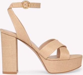 Gianvito Rossi Sabrina Sandal in Beige Linen at Nordstrom, Size 41.5