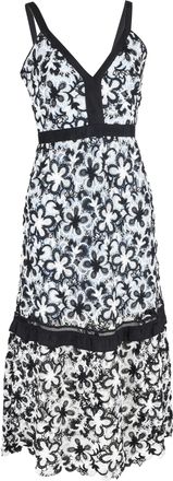 Self Portrait Self Portrait Monochrome Guipure Lace Overlay Sleeveless Midi Dress in Multicolor Polyester