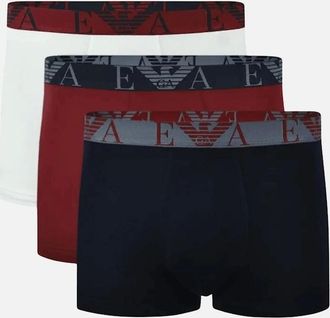 Emporio Armani Mens 3-Pack Stretch Cotton Red/Navy/White Boxer Trunks - Black - Size: 33/32/32