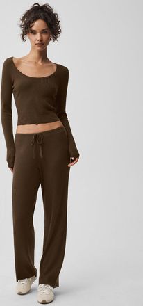 Alo | Sweater Knit Mid-Rise Unwind Wide Leg Pants Top in Espresso Brown, Size: Medium