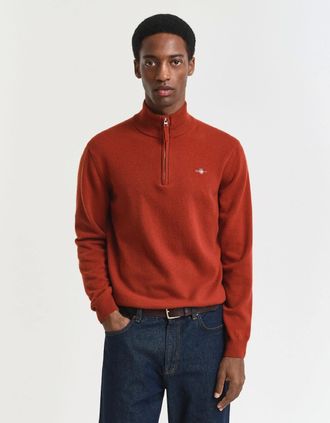 GANT Mens Superfine Lambswool Half Zip Fleece - Brown - Size: 40