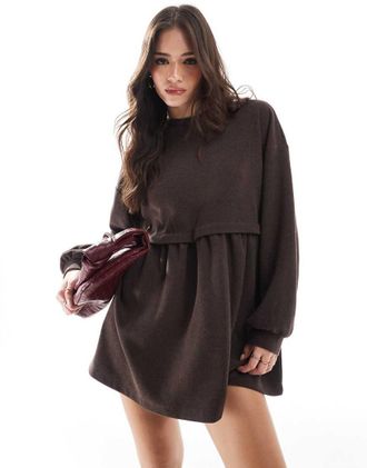 Miss Selfridge soft rib smock dress in chocolate-Brown
