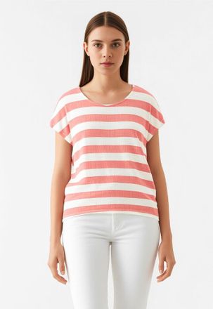 Vero Moda Kurzarmshirt VERO MODA VMWIDE STRIPE SL TOP GA JRS NOOS, Damen, Gr. XL, weiss (dubarry stripes:snow wei&szlig;), Jersey, Obermaterial: 96% Viskose, 4% Elast