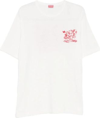 Kenzo Off White Crewneck Embroidered T-Shirt