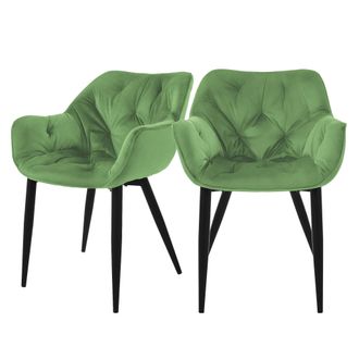 ML Design Ml-design - Set 2x Sillas De Comedor Con Respaldo Y Reposabrazos Asiento Ergon&oacute;mico Acolchado Tapizado De Terciopelo Verde Salvia Con Patas De Metal S