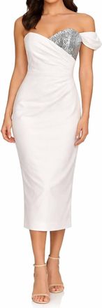 Milly One Shoulder Sequin Accent Midi Dress In White
