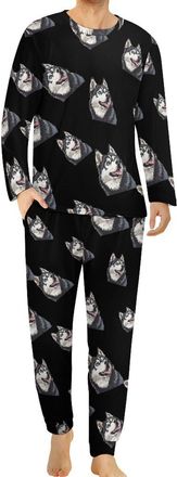 Generic Siberian Husky Dog Mens Pajama Set Novelty Soft Long Sleeve Sleepwear Lounge PJ With Pocket 5XL