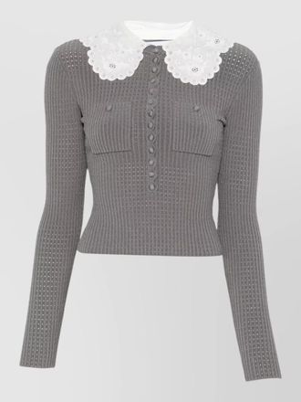 Self Portrait sweater collar detail buttons pockets scalloped
