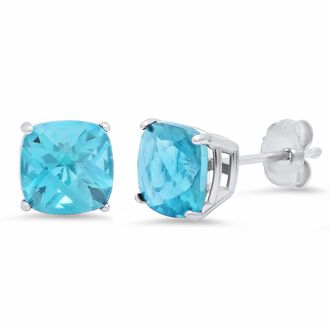MAX + STONE Sterling Silver or Gold 8mm Cushion Cut Gemstone Birthstone Stud Earrings