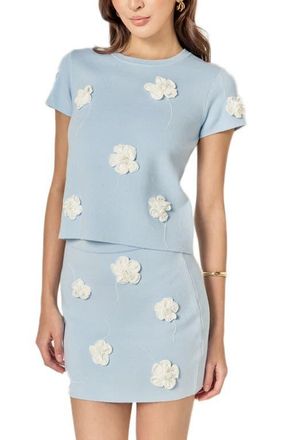 English Factory Floral Ebellished Short Sleeve Knit Top in Powder Blue/White at Nordstrom, Size X-Small