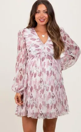 Pinkblush Floral Chiffon Plisse Mini Dress in Cream at Nordstrom, Size Small