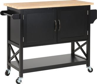 Beliani Beliani - Carrito De Cocina Negro Madera Clara Mdf Estante Armario Almacenaje Ruedas Mele