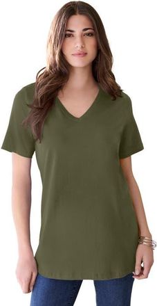 Roaman's Plus Size Cotton Ultimate V Neck Tee in Dark Olive Green at Nordstrom, Size Medium