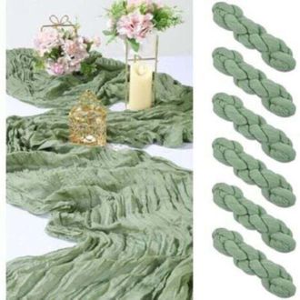 OEM Caminos De Mesa De 6 Piezas En Gasa Verde Salvia, 90 X 300 Cm, Estilo Bohemio Para La Decoraci&oacute;n De Mesas De Boda