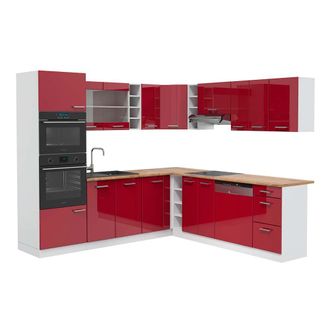 Vicco Cocina Esquinera R-line, Burdeos Brillo Intenso/blanco, 237 X 247 Cm, Et Roble