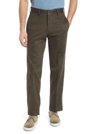 Berle Charleston Khakis Flat Front Stretch Sateen Pants in Olive at Nordstrom, Size 33
