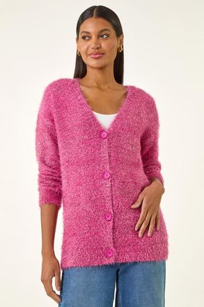 Roman Buttoned Tinsel Knit Cardigan