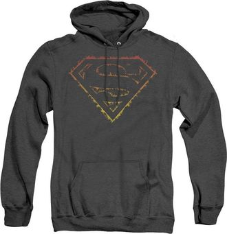 Gildan Superman Flame Outlined Logo Adult Heather Hoodie / Hooded Sweatshirt