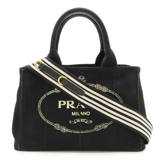 Prada Canapa Black Nero Canapa Shoulder Bag Tote Bag (Pre-Owned)