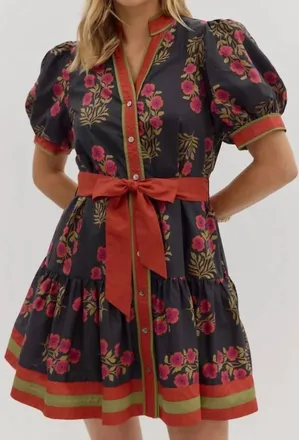 Entro Meadow Floral Mini Dress In Black