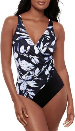 Miraclesuit Fiore di Luna Oceanus One-Piece Swimsuit in Black/White at Nordstrom, Size 14