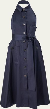 Carolina Herrera Collared Button-Front Halter Midi Dress
