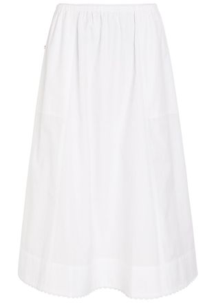 Vince Scalloped Cotton Midi Skirt - White - S (UK8-10 / S)