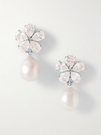 Completedworks Orecchini Con Finitura Oro, Zirconia Cubica E Perle - Argento