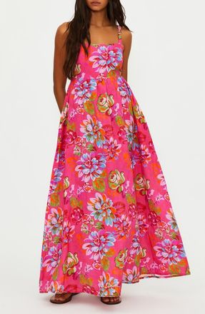 Beach Riot Rianne Floral Cotton & Linen Cover-Up Maxi Dress in Sugar Bloom at Nordstrom, Size X-Large
