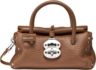 Zanellato Brown Pebbled Leather Turn-Lock Shoulder Bag