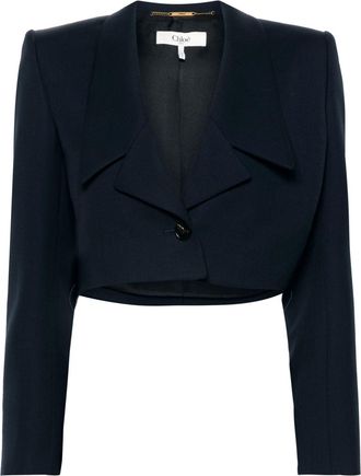 Chlo&eacute; single-breasted cropped blazer - women - Virgin Wool/Silk/Buffalo Horn - 38 - Blue
