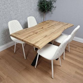 Kosy Koala Modern Dining Table with 4 White Gem pattern Faux Leather Chairs in Brown