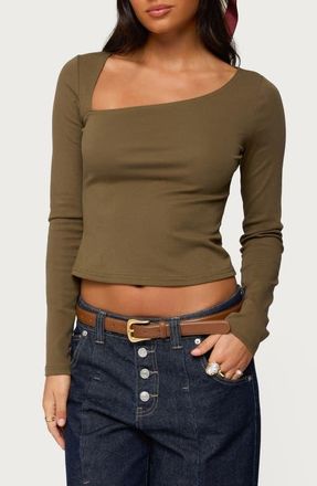 Edikted Rion Asymmetric Neck Top in Olive at Nordstrom, Size X-Small