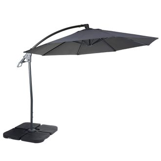 Hhg Hhg - Nunca Usado] Sombrilla Voladiza De Lujo 995, Sombrilla, Redonda &Oslash; 3m Poli&eacute;ster Aluminio/acero 14kg, Antracita Con Soporte