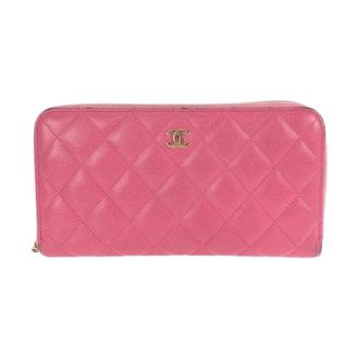 Chanel Pre-owned Caviar Skin Matelasse Coco Mark Long Wallet - Dames - Pre-owned - Roze - Maat: ONE Size Leer