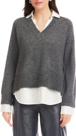 Fifteen Twenty Carrie Mixed Media Layered Sweater in Charcoal at Nordstrom, Size X-Small