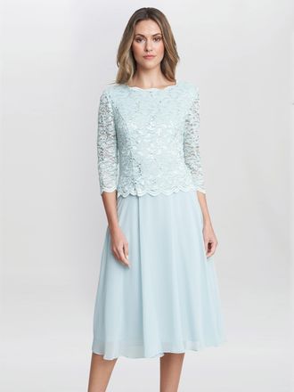 Gina Bacconi Womens Rona Midi Dress With Lace Bodice & Chiffon Skirt - Mint - Size 10 UK