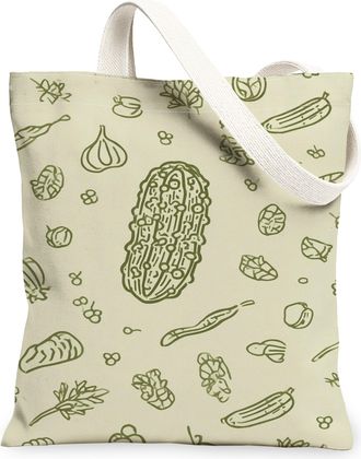 Generic Vegetable Pattern Canvas Tote Bags, Eco-Friendly Grocery Shopping Bags, Spring Floral Lightweight Washable Shoulder Strap C, Beige, 13x15 Inch