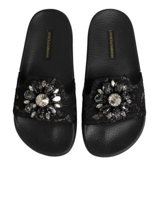 Dolce & Gabbana Womens Black Devotion Matelass&eacute; Leather Slides Shoes Co+pa+vi