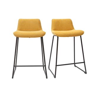 Miliboo Set De 2 Taburetes De Cocina Efecto Aterciopelado Texturizado Amarillo Mostaza Y Metal 65 Cm Boost