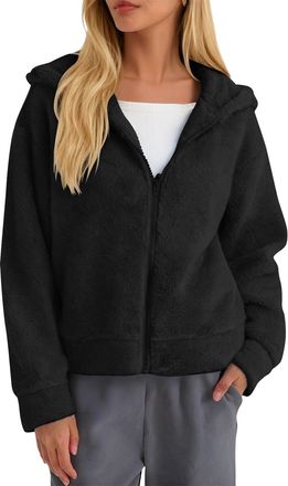 Generic Fleece Cropped Jacket for Women Uk Fuzzy Fluffy Coat Winter Warm Sherpa Jackets Casual Short Jumper Long Sleeve Full Zipper Pullover Tops Ladies Plush