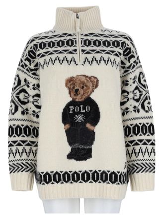 Polo Ralph Lauren Multicolour Graphic Bear High-Ribbed Wool-Blend Sweater