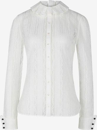 Saint Laurent Schmales Hemd aus Spitze mit Rüschenkragen