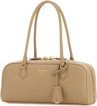Prada Womens Bauletto Shoulder Bag Beige Leather