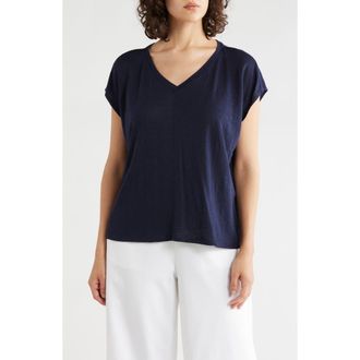 Eileen Fisher V-Neck Organic Linen T-Shirt in Ink at Nordstrom Rack, Size Xx-Small