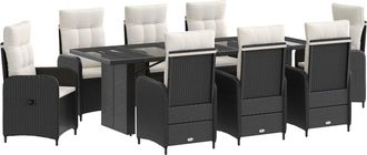 vidaXL Juego De Comedor Para Exteriores 9 Uds. Negro Y Blanco Crema Vidaxl