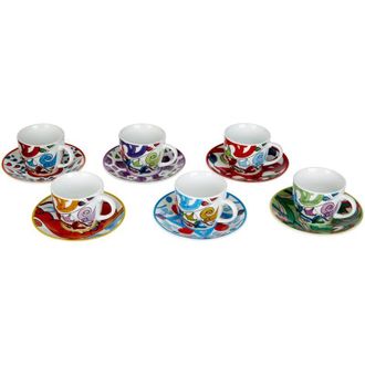 Excelsa Excelsa Lisbona Set 6 Tazzine da caff&egrave; con Piattino, Porcellana, Multicolore