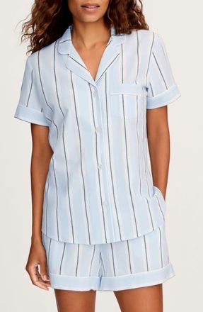 Petite Plume Coastal Stripe Cotton Twill Short Pajamas in Blue at Nordstrom, Size X-Large