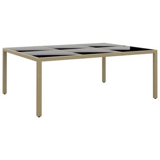 Berkfield Home Garden Table 200x150x75 cm Tempered Glass & Poly Rattan Beige | Size: 200 x 150 x 75 cm