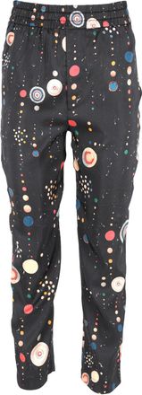 Isabel Marant Polka Dots Print Gartered-Waist Straight-Leg Trousers in Black Cotton